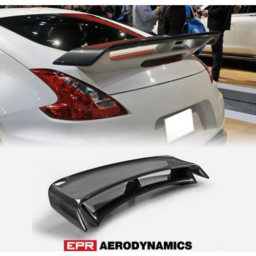 For Nissan 09-18 370Z Z34 NIS2 Style Carbon Fiber Rear Spoiler Glossy Finish Trunk Wing Set Fibre Bootlid Splitter Kit Trim
