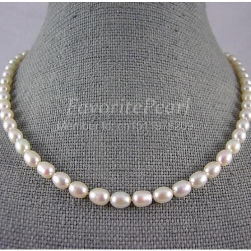 White Color Pearl Necklace - Rice Shape Pearl Necklace AAA 6-6.5MM X 7-8MM 17-18 Inches Ladys Jewelry Free Shipping