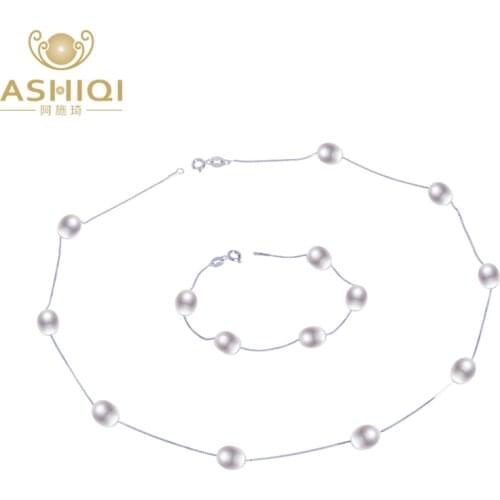 ASHIQI Natural pearl 925 Sterling Silver Jewelry Sets Real Freshwater pearl Necklace Bracelet for women New