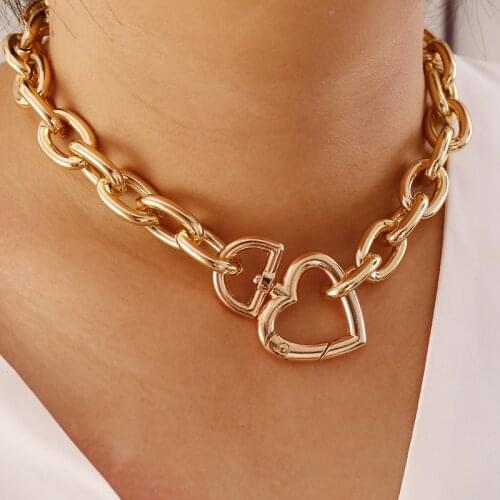 2021 Gold Color Heart Lock Choker Necklace For Women Punk Cuban Chain Cute Love Bijoux Clavicle Geometric Vintage Jewelry