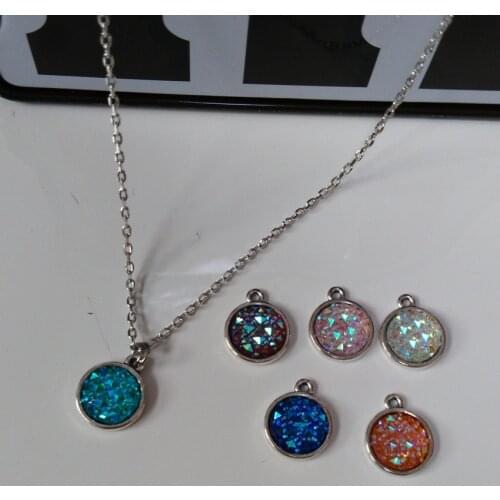 12pcs/lot Assort colors Faux Druzy Necklace , Druzy Pendant Necklace For Christmas Gifts