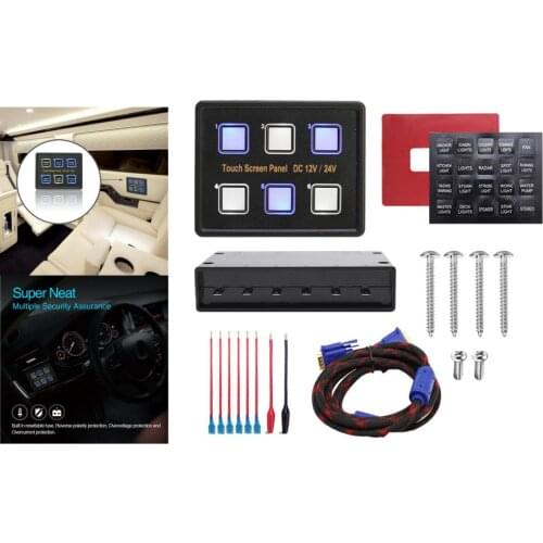 12V/24V Touch Screen Switches Panel 6 Gang LED Touch Control Panel Box for Car Marine Boat Caravan
