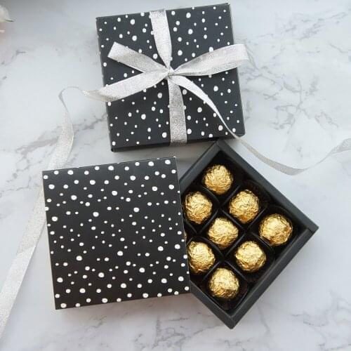 13.1*13.1*3.5cm black white dot theme 10 set Chocolate Paper Box valentine Christmas Birthday Gifts Packing Storage Boxes