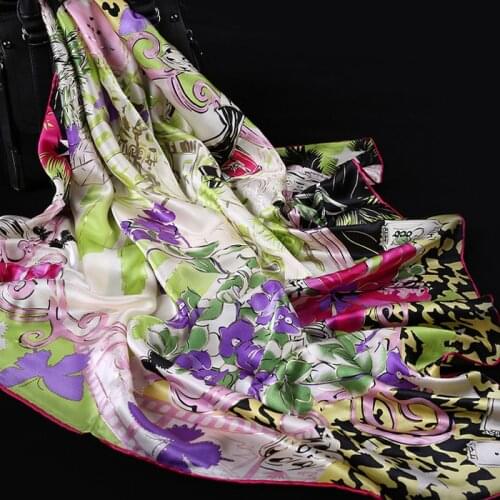 16MM Real 100% Silk Square Scarf Women Big Printed Thick Large Size Spring Autumn Summer Shawl Wrap Silk Women Scarf 90 cm