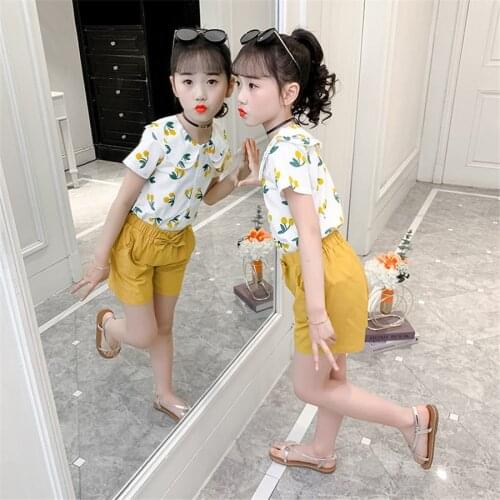 Girls Suits 2021 Summer Style Kids Beautiful Floral Flower Sleeve Children O-neck Clothing Shorts Suit 2Pcs Clothes