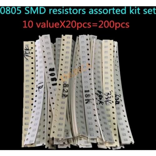 200PCS 1% 0805 SMD resistors assorted kit set ,10 valueX20pcs=200pcs 1R00 R820 R750 R620 R500 R470 R330 R220 R150 R100