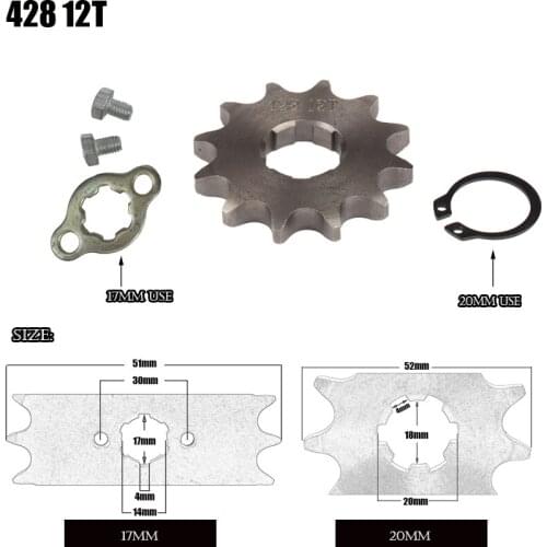 428 12T tooth 17mm 20mm front engine sprocket ATV BIKE 50cc 70cc 90cc 110cc 125cc 150cc