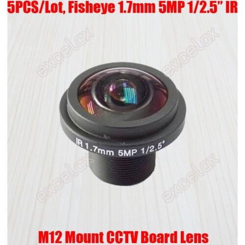 5PCS/Lot 5MP 1/2.5" 1.7mm Fisheye 185 Degrees Fixed Iris IR M12 CCTV Board Lens for 2MP 3MP 4MP 5 Megapixel Analog IP Camera