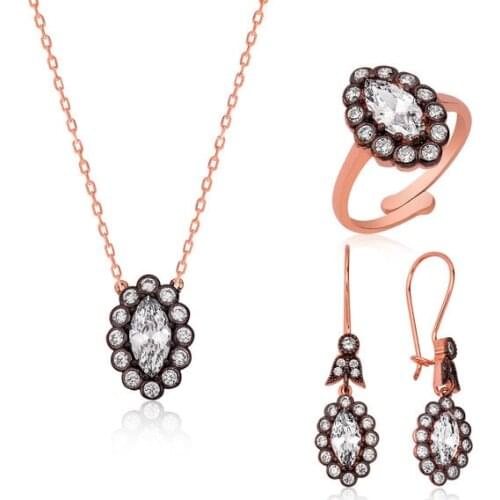 925 Sterling Silver, Diamond Mounted Flower Motifs Ladies Set