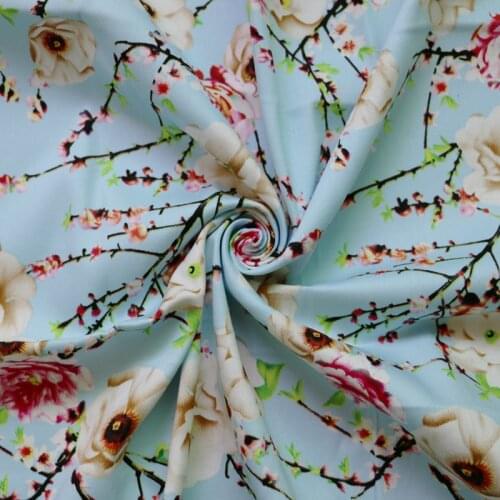 100*145cm Blue country flower cotton satin fabric quality dress tissu vintage