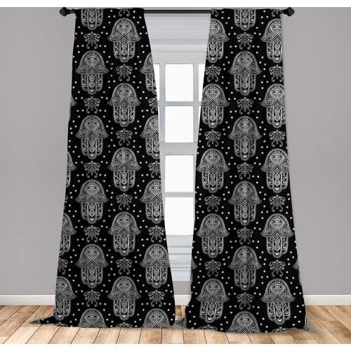 Black and White Curtain for Kids Rooms All Seeing Eye Motif in Middle Eastern Hand Monochrome Mandala Window Drapes