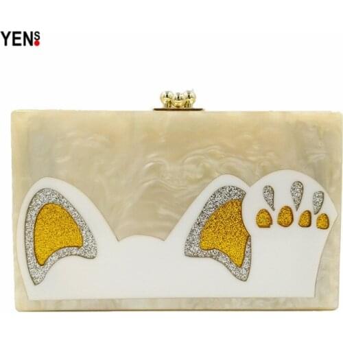 Women Messenger Bag Brand Fashion Wallet European Luxury Woman Handbag Elegant Pearl Off White Acrylic Cartoon Cat Casual Clutch