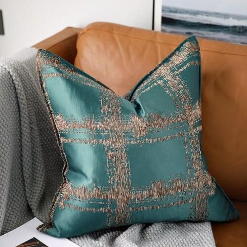 DUNXDECO Cushion Cover Decorative Pillow Case Modern Simple Luxury Jacquard Green Check Coussin Sofa Chair Bedding Cushion Cover