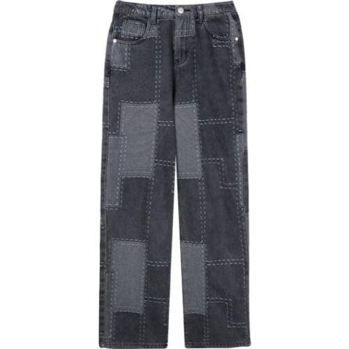 Jeans Women Vintage High Waist Wide Leg Denim Trousers Simple Patchwork All-match Loose Fashion Harajuku Womens Chic Casual
