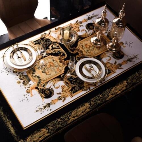 European Gold Black Table Cloths Rectangle Tablecloth Waterproof Dining Table Cover Tassel Velvet Table Cloth Toalha De Mesa