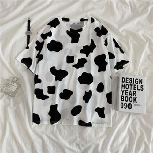 Streetwear Tops Harajuku Tees Fashion Harajuku T-Shirt Woman Tshirts Cow Print Oversized Casual Loose Short Sleeve T-shirt
