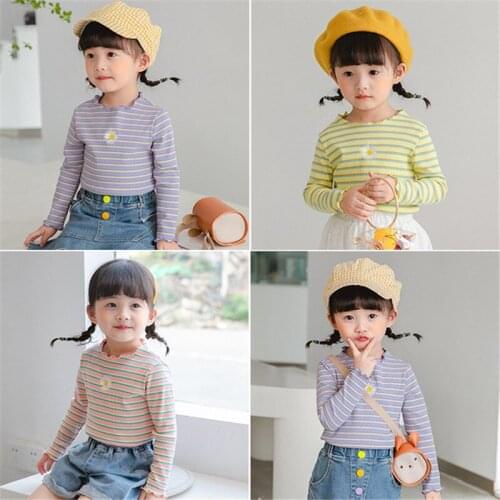 Baby Girl T-shirts Fashion Casual Striped Long Sleeve Tops For Girl 1 2 3 4 5 6 Y Toddler Girl Clothing Autumn Child Girl Tees