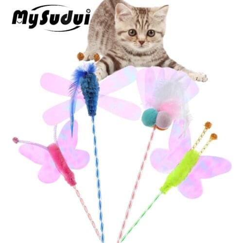 Cat Toy Butterfly Feather Stick Teaser Flush Ball Training Cat Interactive Toys Bite Resistant Wand Toy For Kittens Activity