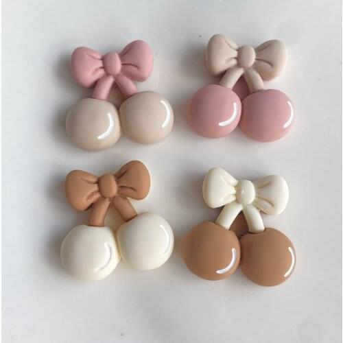 20Pcs Very Cute Bowknot Cherry Flatback Resin Cabochon DIY Craft Jewelry Making Accessories Scrapbooking For Phone Decoration