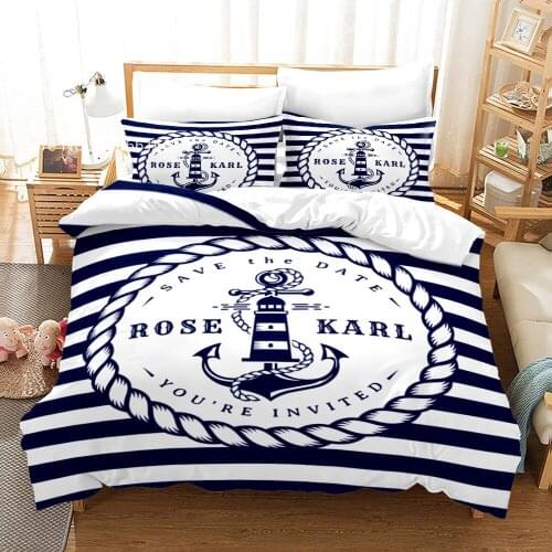 Cartoon Anchor Bedding Set 3D Print Blue Sea Navigation Duvet Cover Twin Full King Bed Quilt Cover Bed Cover Set 200x200cm