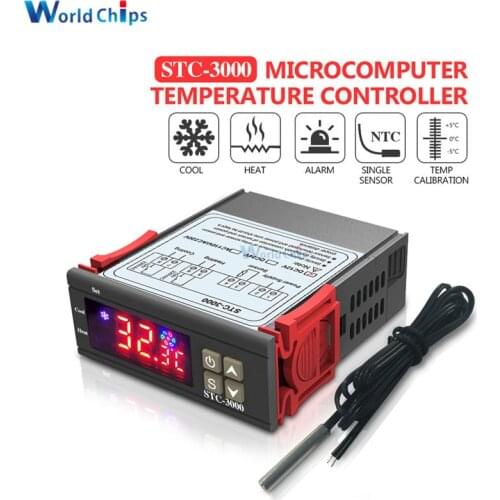 Microcomputer Temperature Controller STC-3000 DC 12V 24V AC 110V-220V with Heating Cooling Sensor Digital LED Thermostat Control