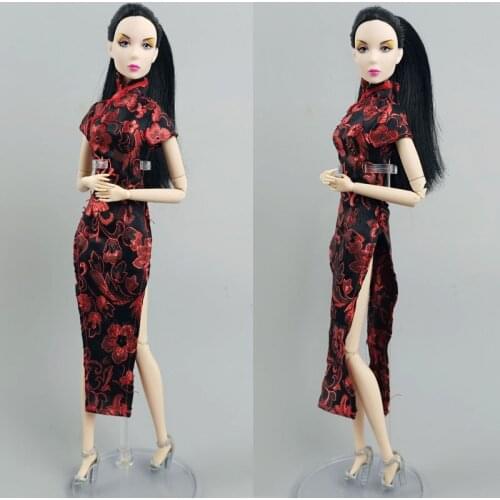 Red Floral Fashion Doll Clothes For Barbie Doll Dress Outfits Chinese Traditional Qipao Clothing 1/6 Dolls Accessories Toy