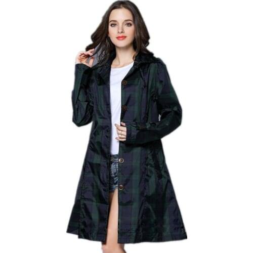 Fashion Big Lattice With Belt Rain Jacket Women Dress Style Poncho Waterproof Long Raincoat Adults Outdoor Rainwear