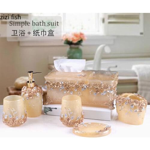 Fashion Bathroom Supplies Resin Five-piece Washbasin European Bathroom Supplies Toothpaste Storage Box Tissue Box