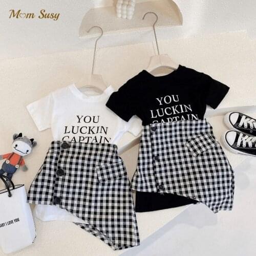 Fashion Baby Girl Clothes Set Tshirt+Plaid Skirt 2PCS Infant Toddler Baby Cotton Long Tshirt Suit Summer Baby Clothes 1-12Y