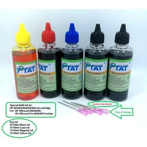 YOTAT 500ml Dye ink refill kit for HP902 HP903 904 905 HP906 907 908 909 ink cartridge CISS for HP OfficeJet 6950 6956 6960 6970