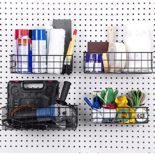 Pegboard Baskets Set of 4 Hooks to Any Peg Board Wire Shelf Bins Organize Tools Workbench Accessories Garage Storage