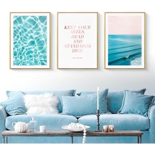 Nordic Blue sea plants Wall Art Canvas Poster and Print Canvas Painting Landscape Decorative Picture for Living Room Home Decor