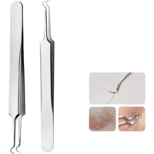 Stainless Steel Blackhead Tweezers Pimple Comedone Remover Nipper Curved Bend Head Face Cleaner Acne Clip Beauty Tool