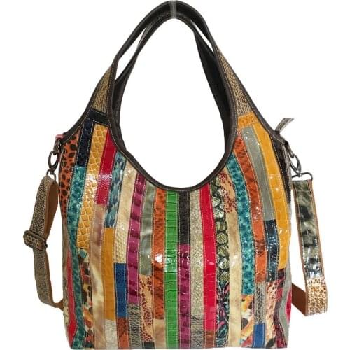 New 2021 Women Genuine Leather Handbags Patchwork Big Capacity Casual Tote Moon Female Shoulder Bag Lady Shopping Travel Bags