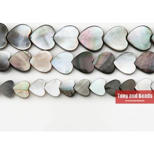 One 15" Strand =1Lot ! ) Black Lip Sea Shell Flat Heart Loose Beads 15x15MM For Jewelry Making BLS5