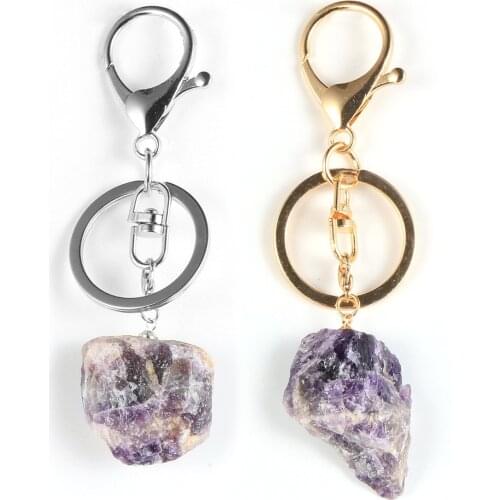 Original Amethysts Crystal Pendant Key Chain Ring Car Keychain Holder Women Girls BOHO Natural Stone Jewelry