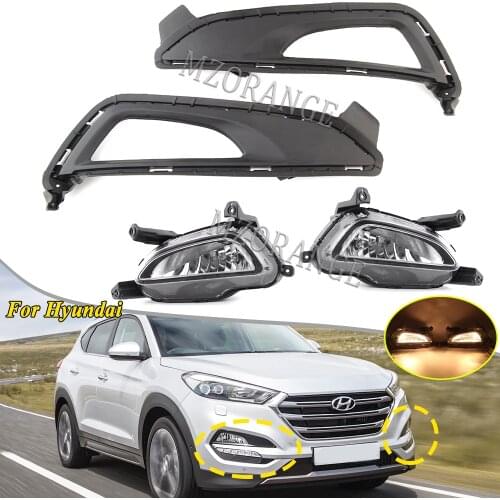 Fog Lights Headlight for Hyundai Tucson 2015 2016 2017 2018 Fog Light Front Bumper Fog Lamp Cover Grill Bezel Driving Lamp