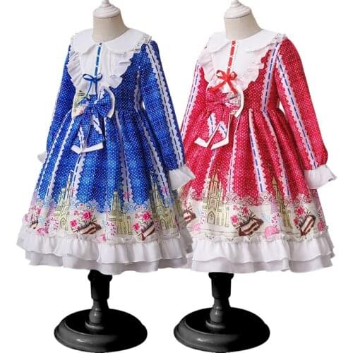 Girl dress autumn and winter cute puffy sleeve princess dress fashion print cosplay costume prom dress childrens clothing