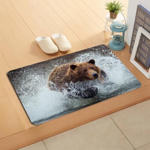 Custom Brown Bear Animal Doormat Floor/Bath/Kitchen/Beach Mat Flannel Sponge Fabric 3D Printed Shaggy Decoration For Bedroom