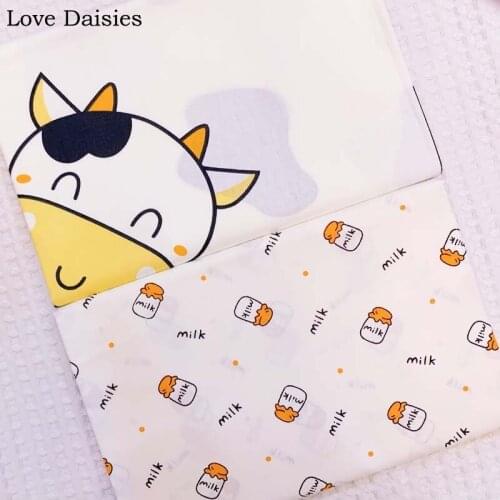 100% Cotton Twill Cartoon Off-White Cow Milk Bottle Fabric for Kid Bedding Sheet Cushion Apparel Clothes Quilting Decor Handwork