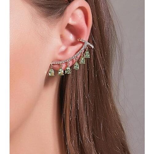 Water Drop Tassel Crystal Zircon Gold Ear Clip Earrings One-piece Earrings Unique Korean Unilateral Ear Clips Designed for Women