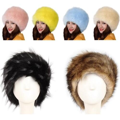 2019 Autumn Winter Women Hats Lady Russian Thick Fluffy Imitation Fox Fur Hat Headband Winter Earwarmer Ski Hat Female Hats