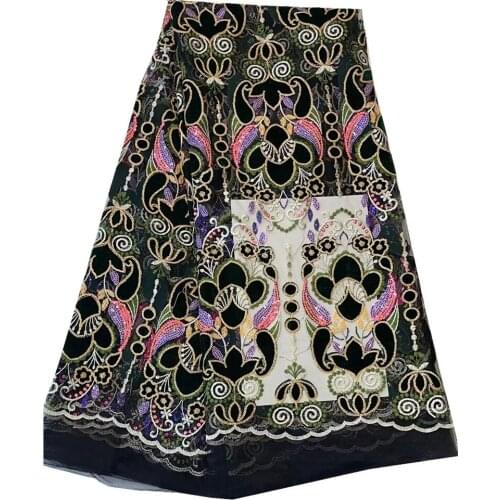 SJ Lace African Mesh Lace Fabric With Velvet Lace Embroiderey Sequins French Tulle Laces Fabric For Wedding Party Sewing wy3-45