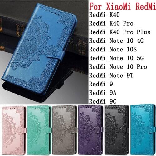 Sunjolly Leather Case Flip Card Wallet Stand Cover coque For XiaoMi RedMi K40 Pro Plus 9 9A 9C RedMi Note 9T 10s 10 4G 5G Pro