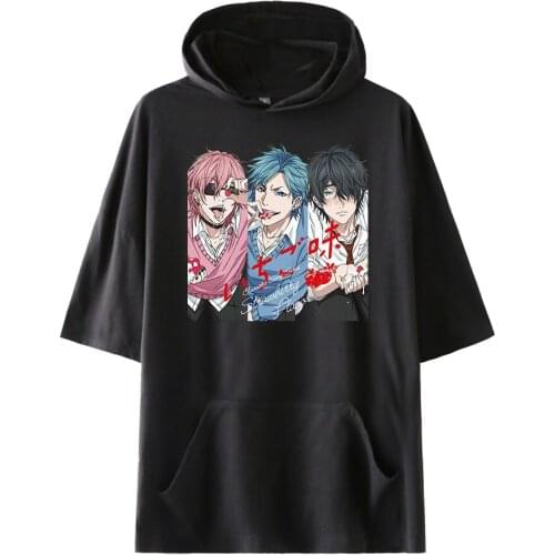 Yarichin Bitch Club Cape Style Half Sleeve Loose Jumper Hooded T shirt Funny Printing Tees Unisex Cotton Tee Summer Short Tees