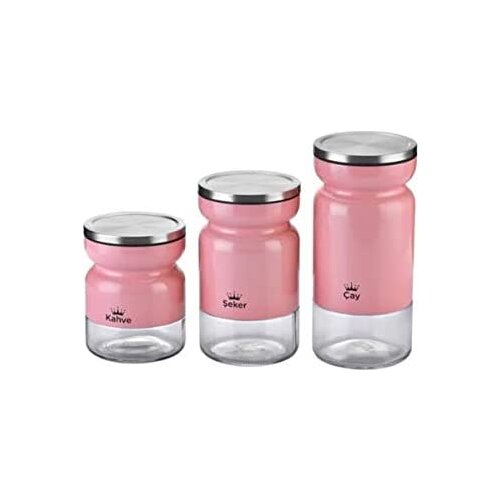 Tac 3 Aria Pink Jar Set TAC-Tea Jar: 1300cc Sugar Jar: 1000cc Coffee Jar: 600cc