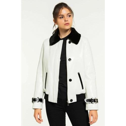 2019 New Womens White Shearling Jacket Turkey Fur Jacket College Outwear Slim Fashion Fur Coat Short Leather Jacket