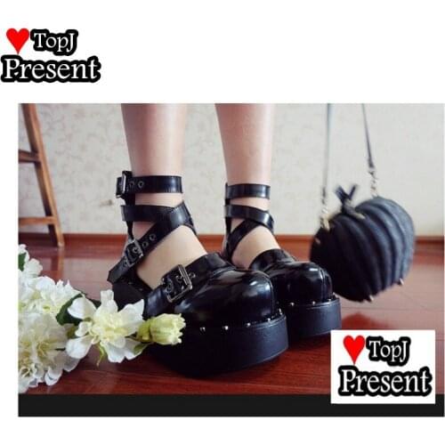 Women girl Gothic Lolita Rivet Buckle platforms Punk Pumps Shoes Platform shoes Wedge High Heel Creepers Harajuku gradiator shoe