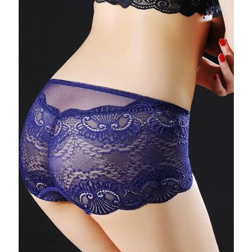 Womens Breathable Underwear Panties Sexy Lace Mid-Waist Hollow Female Briefs Hip Lift Underpants For Lady Plus Size Lingerie