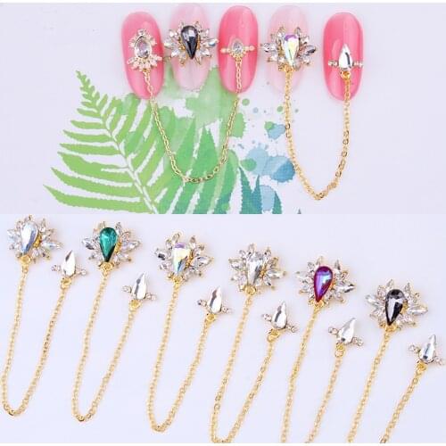 1PC Luxury Nail Crystal Rhinestones Gold Chains Tassel Jewelry For Nail Art Decoration Diamond Gem Nail Rhinestones Charms JE314